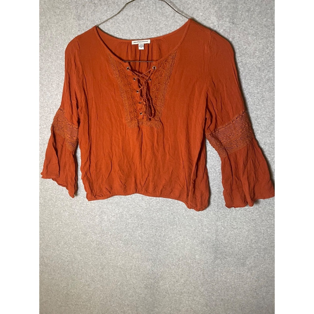 American Eagle Top Womens Large Burnt Orange Lace Up Embroidered Hippie‎ Western